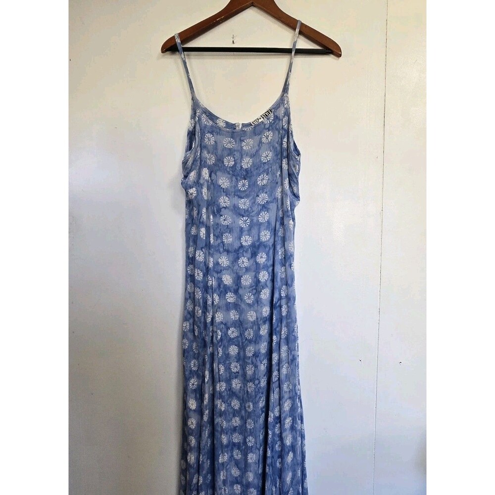 VTG Step In Style Dress Womens XL Boho Y2K Blue Floral Cottagecore Maxi Coastal